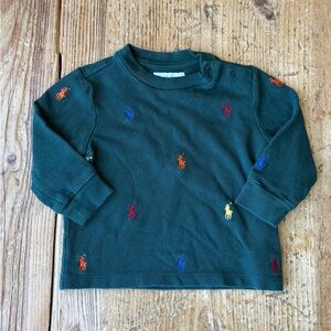 Ralph Lauren Forest Green Crewneck Top with Multicolor Pony Embroidery